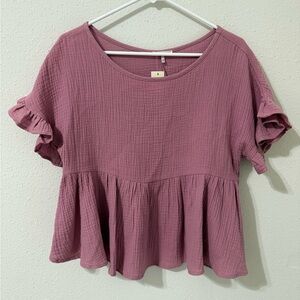 NEW Women's Mauve Ruffle Sleeve Top